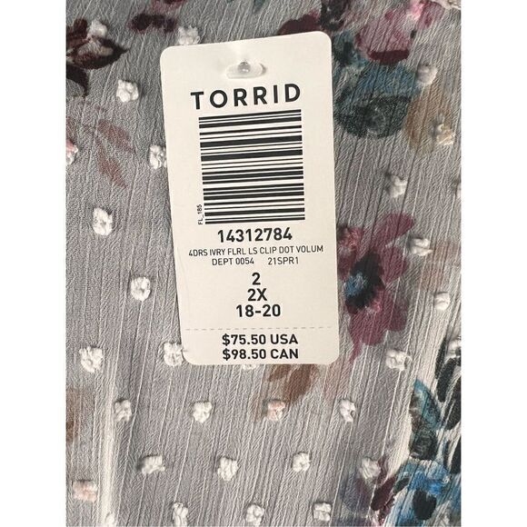 Torrid Ivory Floral Chiffon Clip Dot Skater Dress 2xl New wedding party girly - Picture 5 of 5